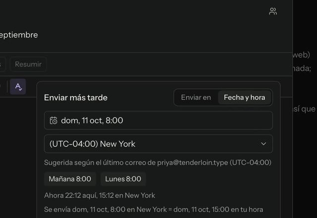 Reviewed for MailVault version 2.20.0 En Enviar más tarde, se elige Mañana 8:00, se pulsa Programar envío y el mensaje aparece en Programados. · Reviewed for MailVault version 2.20.0