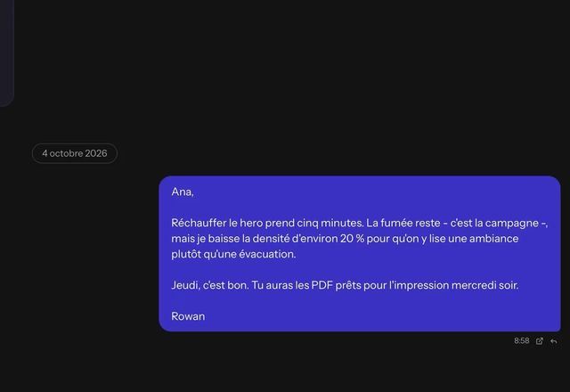 Reviewed for MailVault version 2.20.0 Une conversation par e-mail s’affiche en vue Chat, sous forme de bulles regroupées par personne et par sujet. · Reviewed for MailVault version 2.20.0