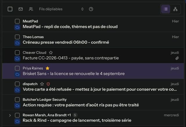 Reviewed for MailVault version 2.20.0 Dans les réglages des raccourcis clavier, le raccourci « Suivre » passe de s à l. Puis l est pressé et le message ouvert est suivi. · Reviewed for MailVault version 2.20.0