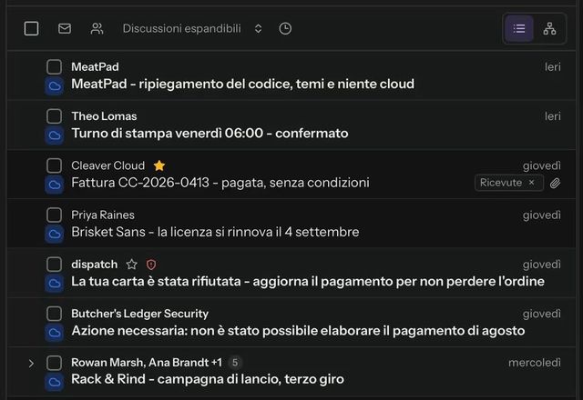 Reviewed for MailVault version 2.20.0 Si clicca con il tasto destro una riga di messaggio e attorno al puntatore si apre una ruota radiale di azioni. Si sceglie Aggiungi a speciali e la stella della riga diventa ambra. · Reviewed for MailVault version 2.20.0