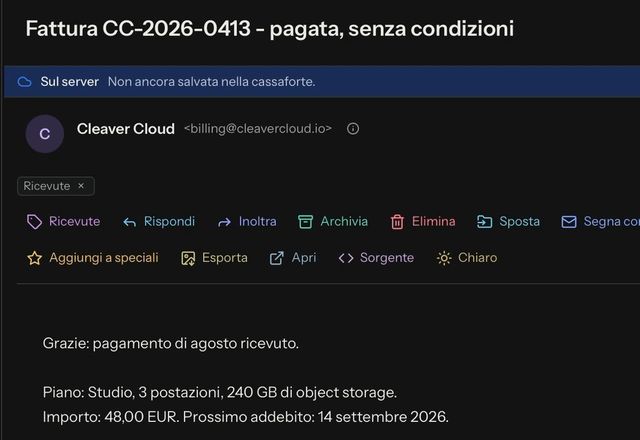 Reviewed for MailVault version 2.20.0 Nel messaggio aperto si preme l’azione rapida del tag e sotto il mittente compare un tag Ricevute. · Reviewed for MailVault version 2.20.0