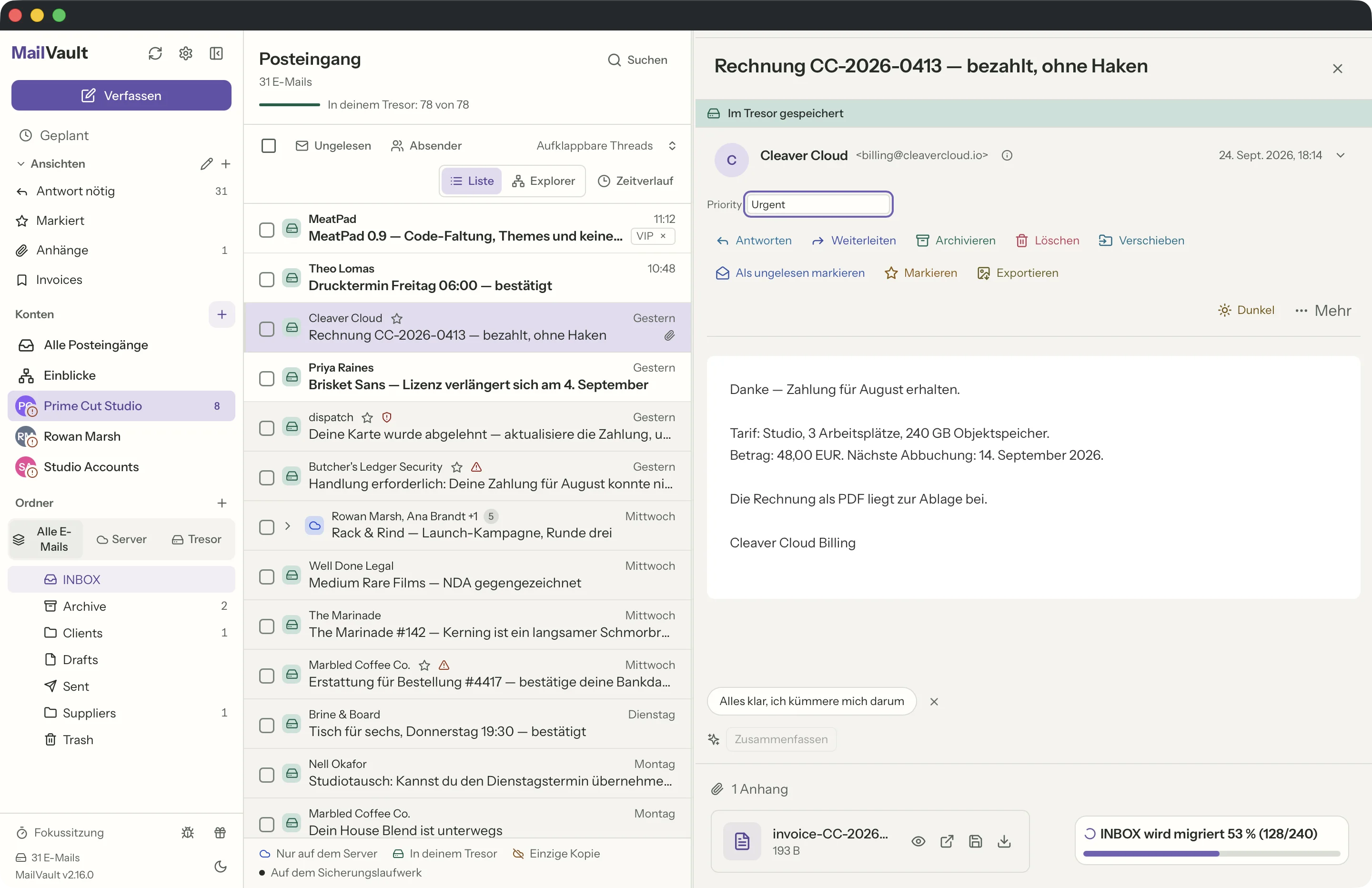 Eigene Felder im MailVault-Fenster · MailVault version 2.16.0