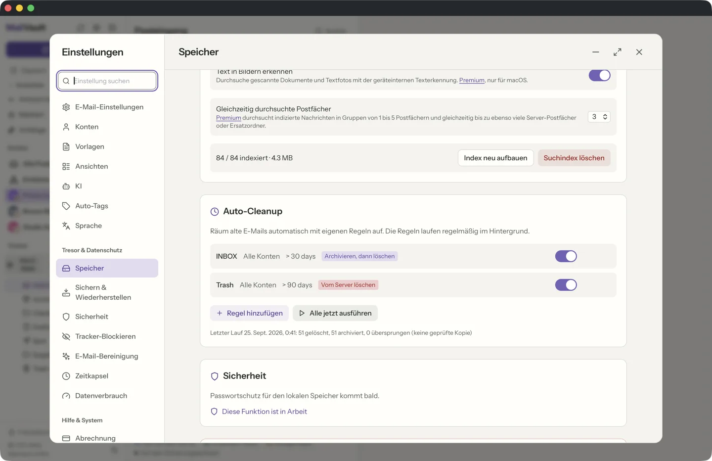 Automatische Aufräumregeln in MailVault · MailVault version 2.16.0