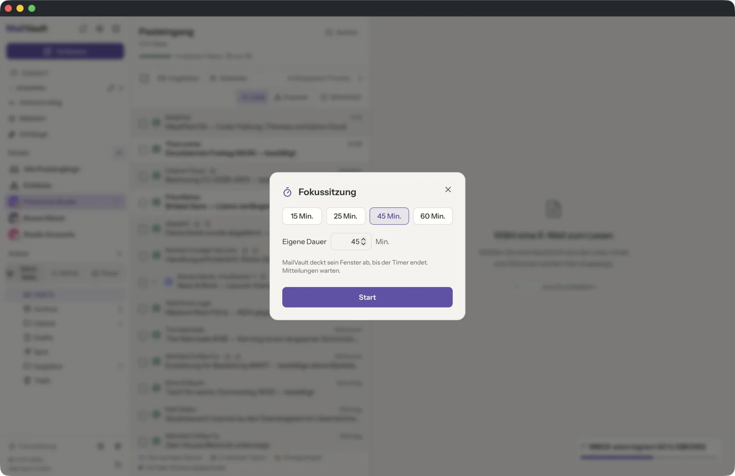 Fokussitzungen in MailVault · MailVault version 2.16.0