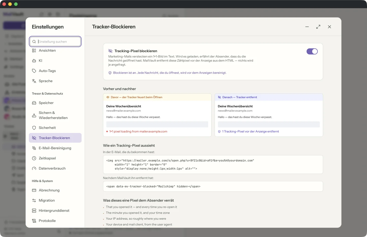 Tracker entfernen in MailVault · MailVault version 2.16.0