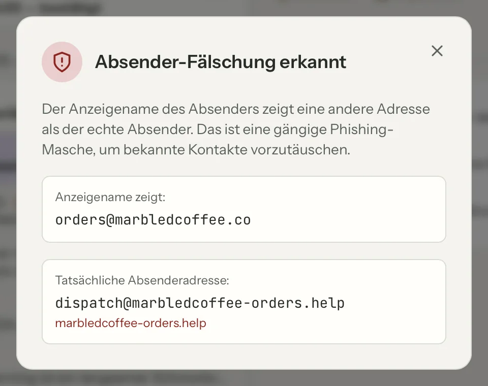 Absenderprüfung in MailVault, Nahaufnahme · MailVault version 2.16.0