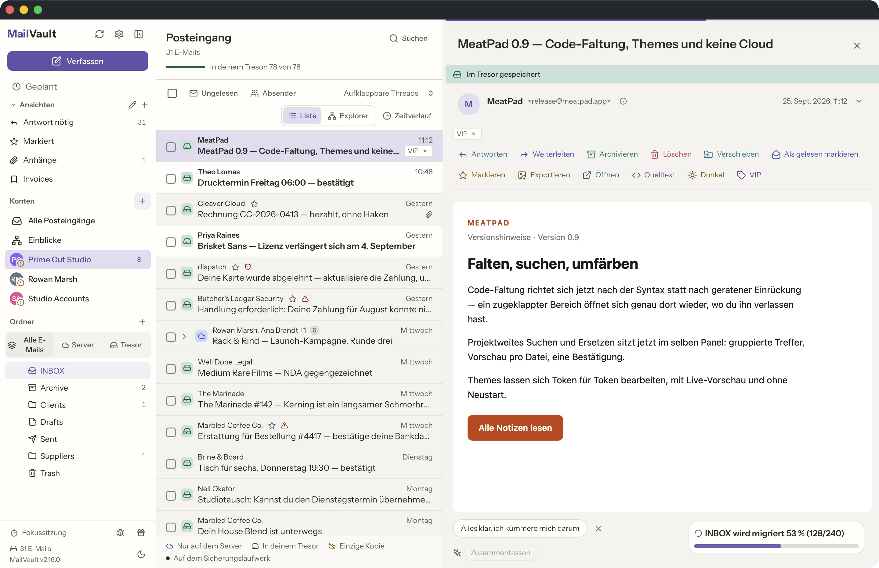 Tags im MailVault-Fenster · MailVault version 2.16.0