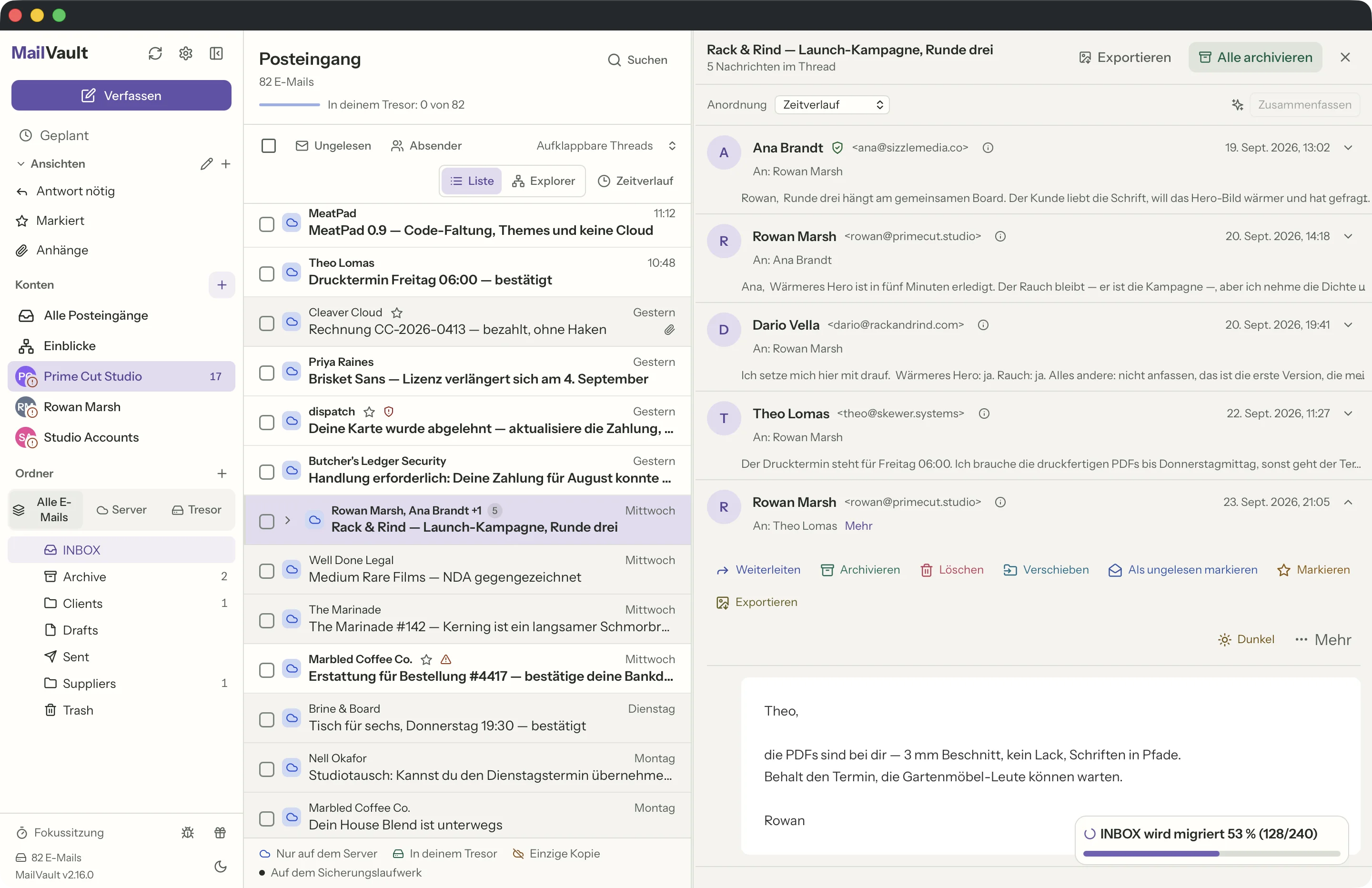 Absenderprüfung im MailVault-Fenster · MailVault version 2.16.0