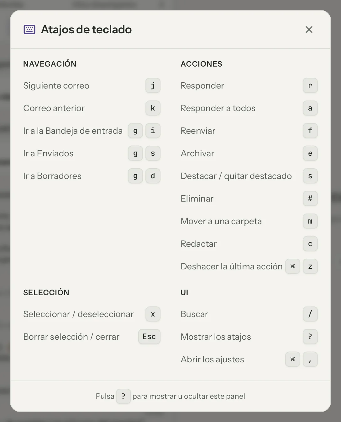 Atajos de teclado en MailVault, de cerca · MailVault version 2.16.0