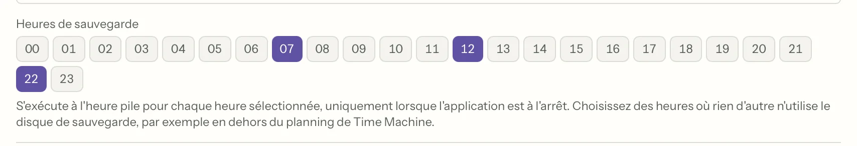 Sauvegardes planifiées dans MailVault, en gros plan · MailVault version 2.16.0