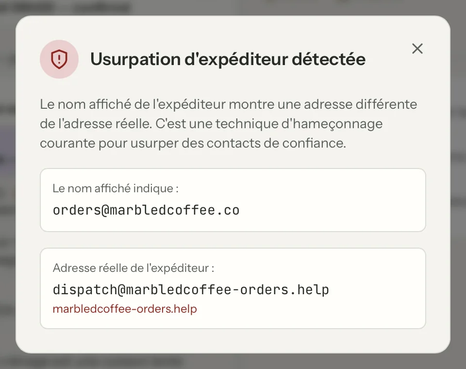 Vérification de l'expéditeur dans MailVault, en gros plan · MailVault version 2.16.0