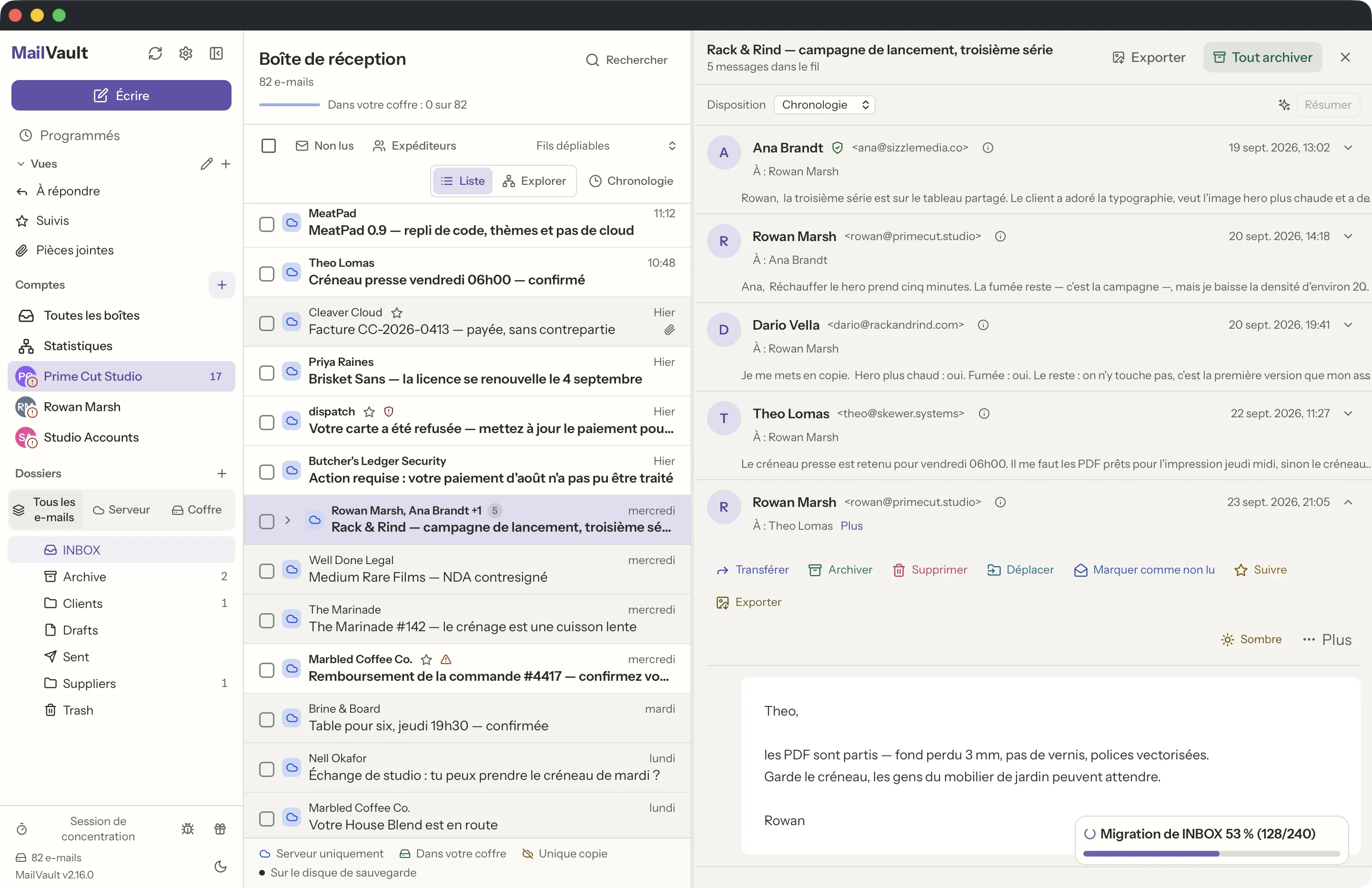 Vérification de l'expéditeur dans la fenêtre MailVault · MailVault version 2.16.0