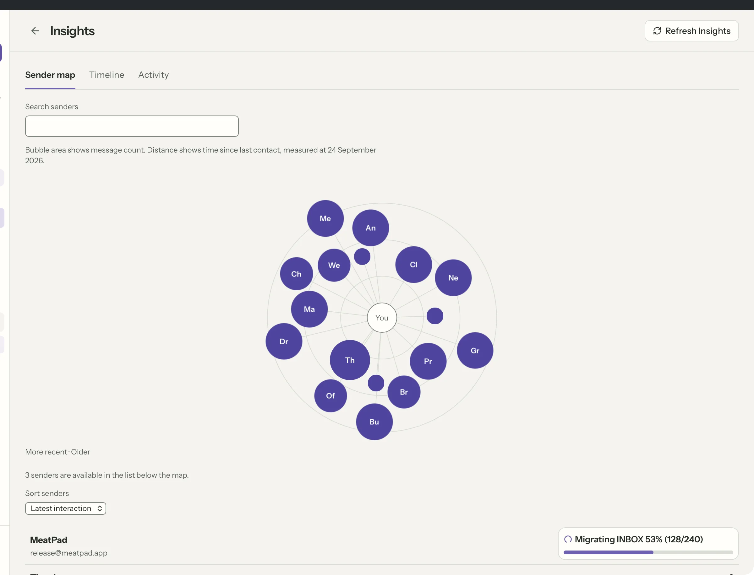 Insights in MailVault, close up · MailVault version 2.16.0