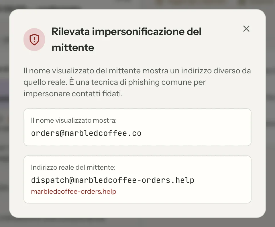 Verifica del mittente in MailVault, primo piano · MailVault version 2.16.0