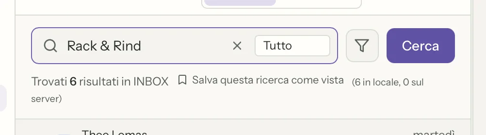 Ricerca in MailVault, primo piano · MailVault version 2.16.0