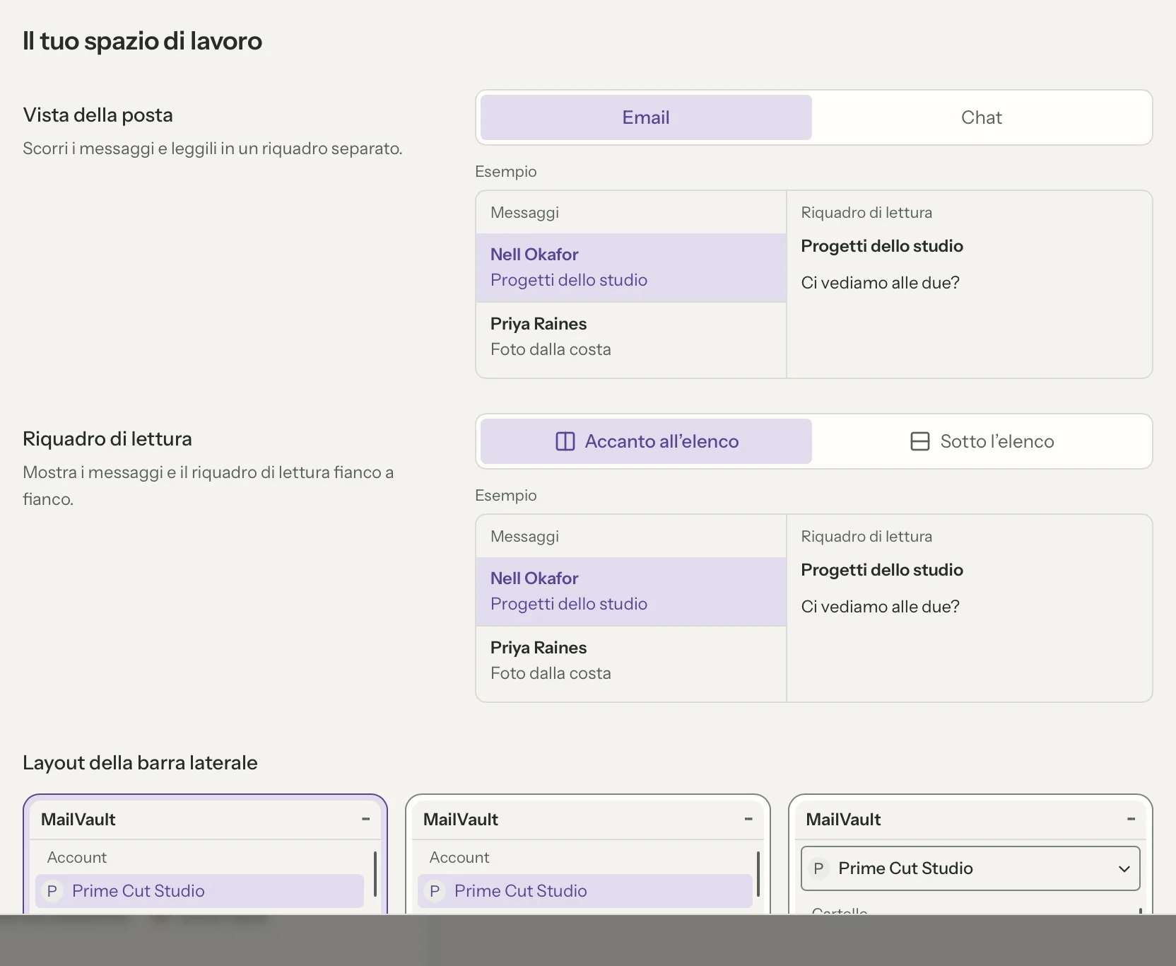 Disposizione in MailVault, primo piano · MailVault version 2.16.0