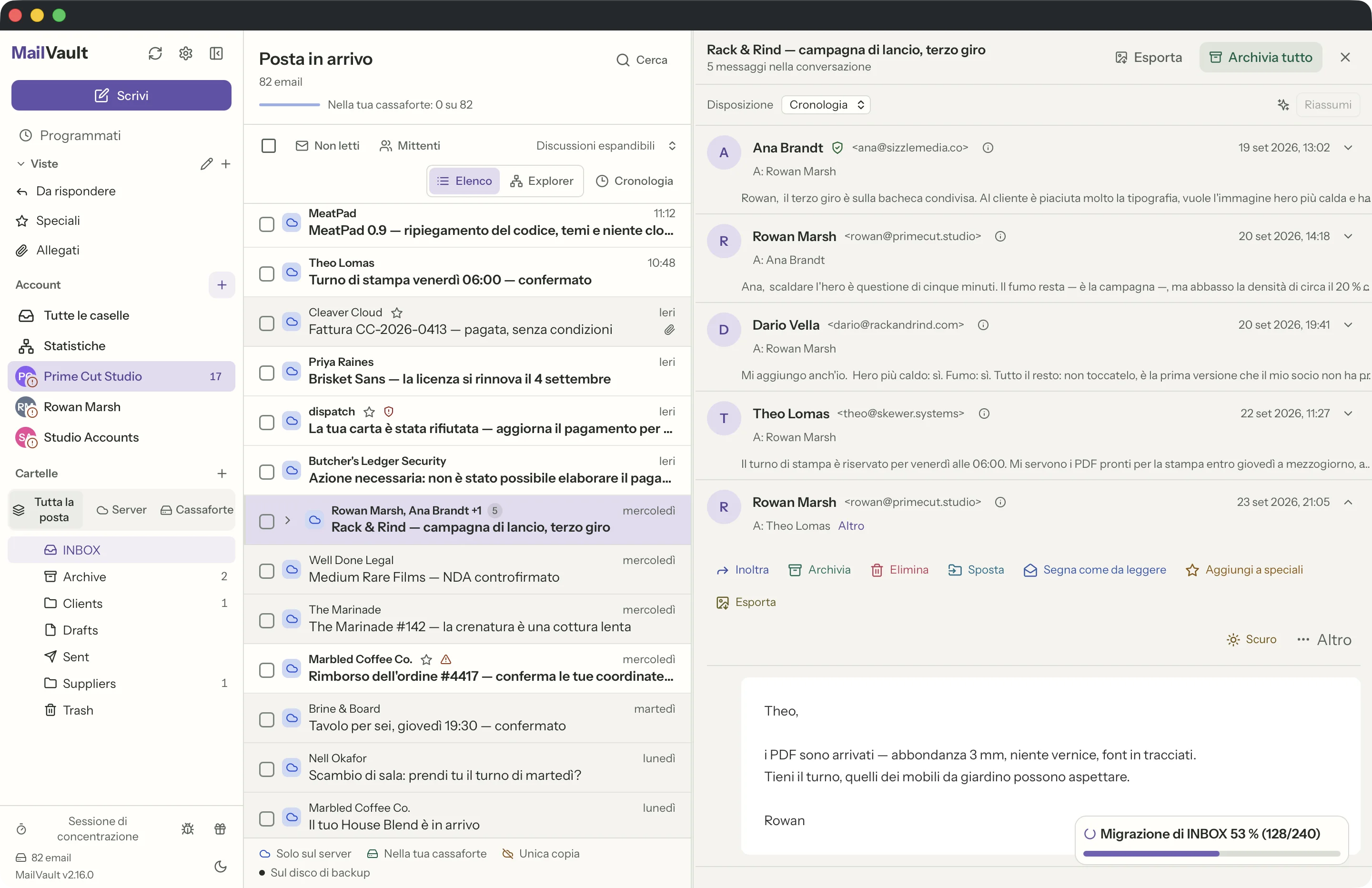 Verifica del mittente nella finestra di MailVault · MailVault version 2.16.0