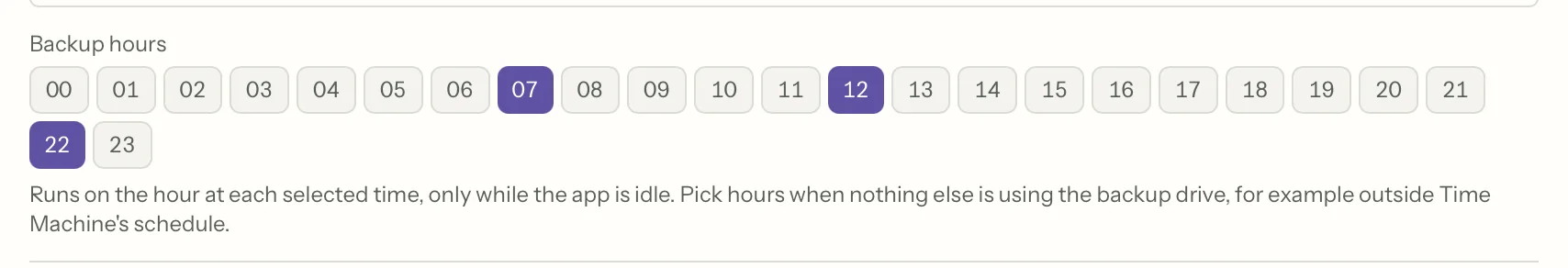 Scheduled backups in MailVault, close up · MailVault version 2.16.0