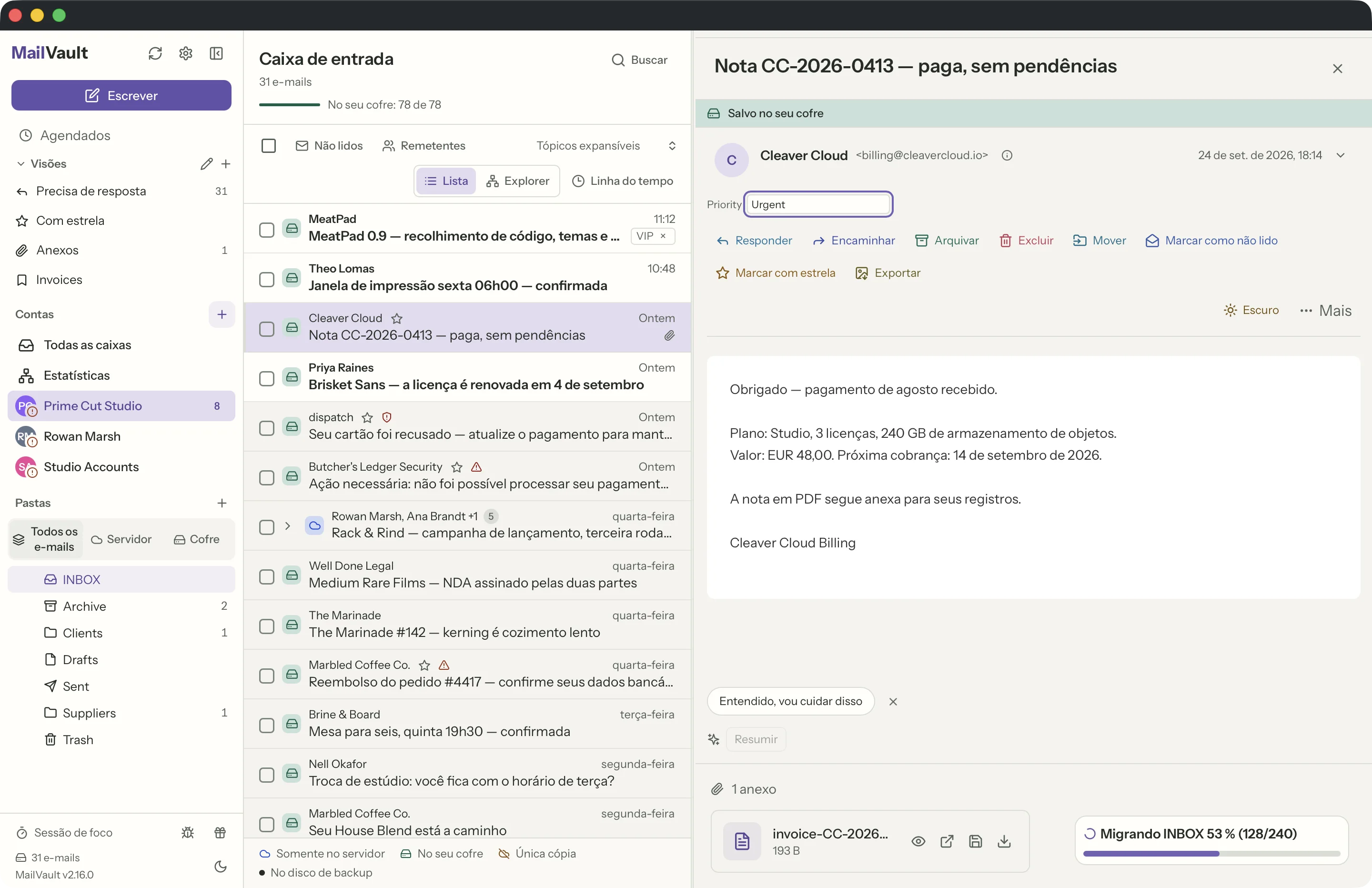 Campos personalizados na janela do MailVault · MailVault version 2.16.0