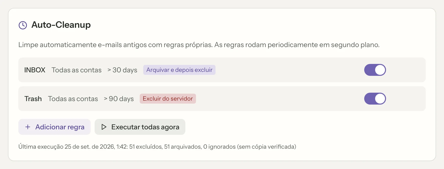 Arquivar e excluir no MailVault, em detalhe · MailVault version 2.16.0