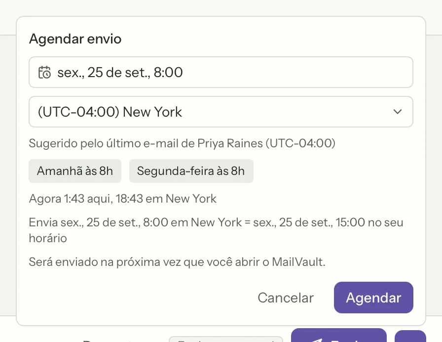 Envio agendado no MailVault, em detalhe · MailVault version 2.16.0