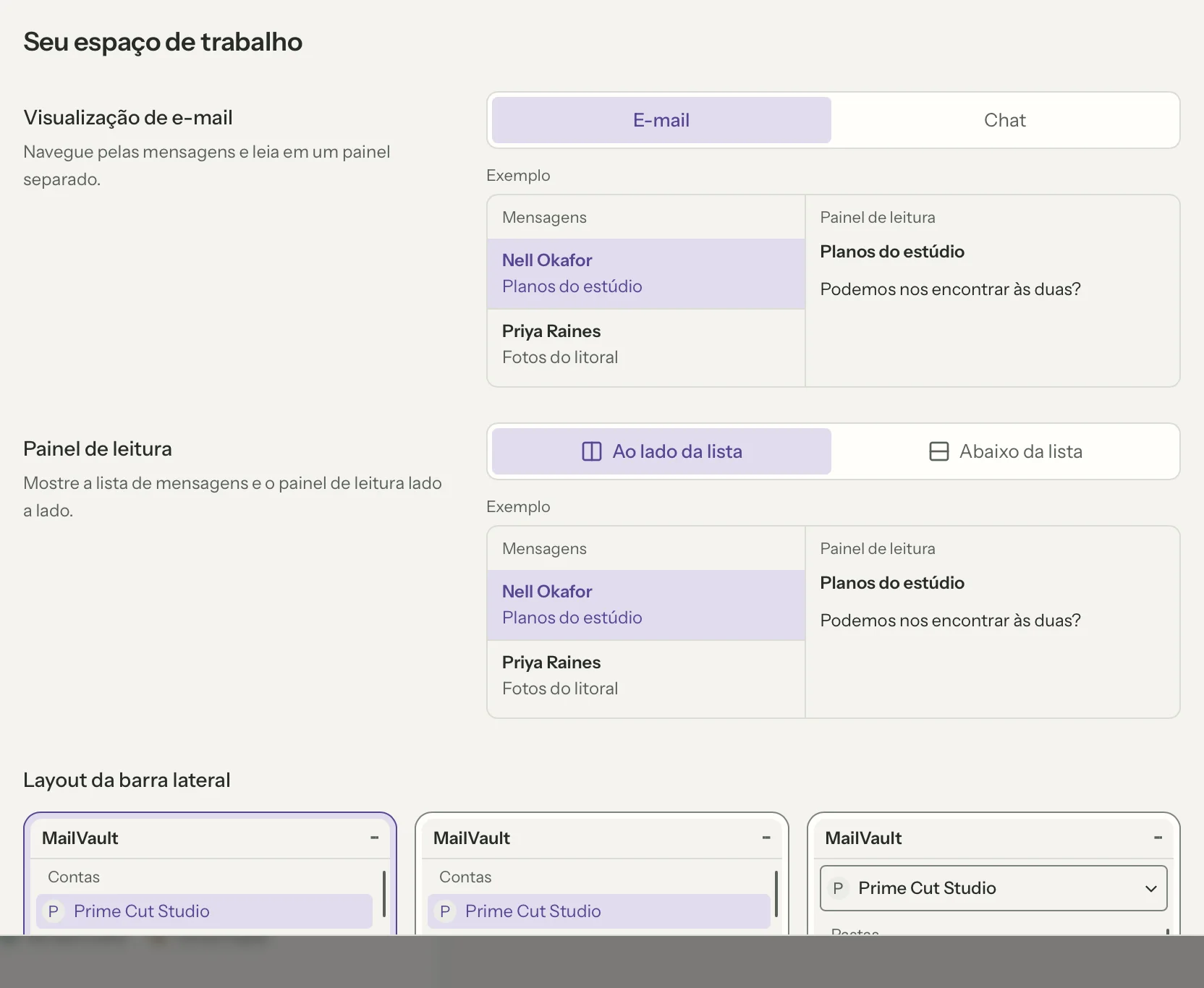 Layouts no MailVault, em detalhe · MailVault version 2.16.0