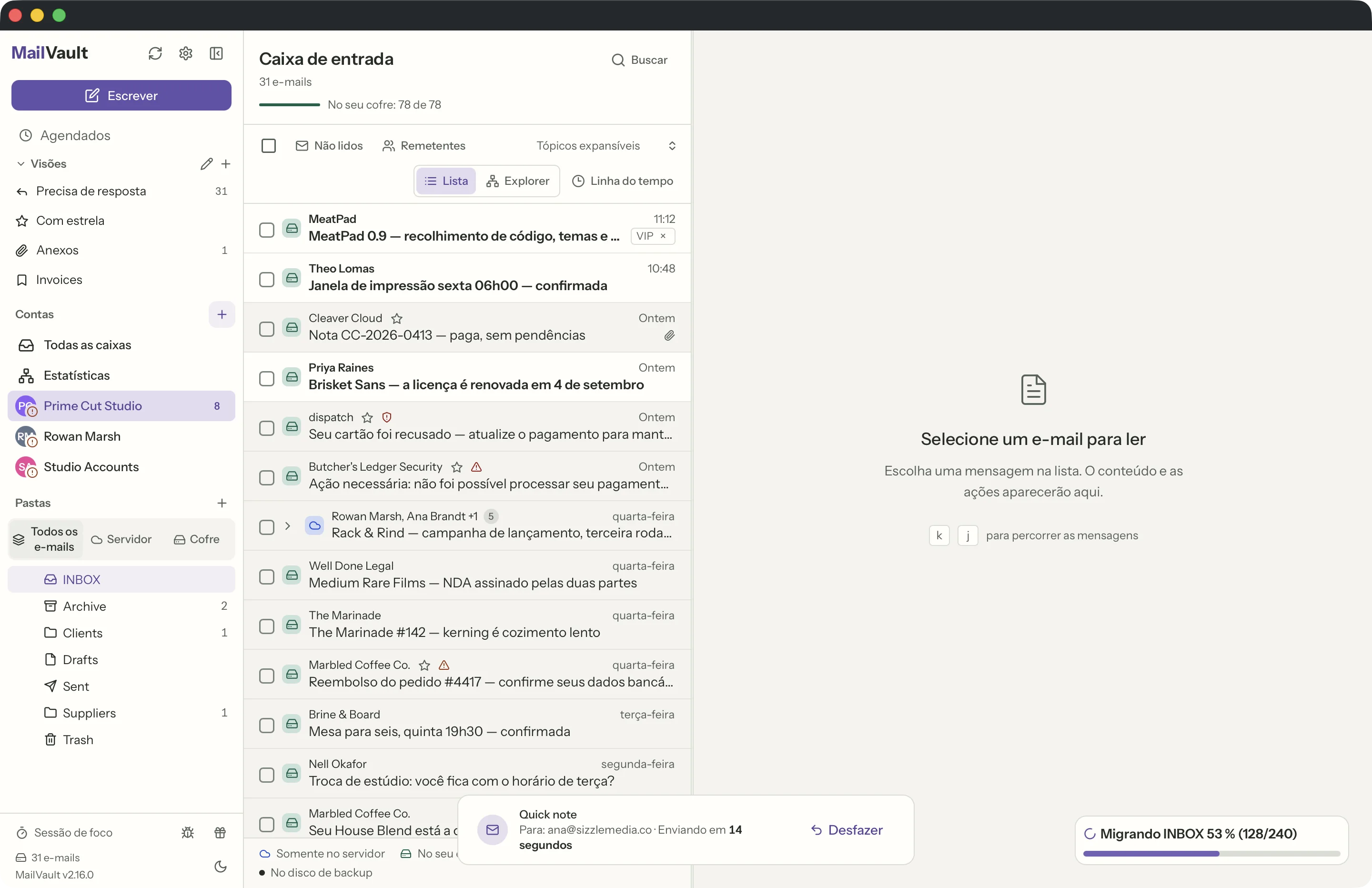 Desfazer envio na janela do MailVault · MailVault version 2.16.0