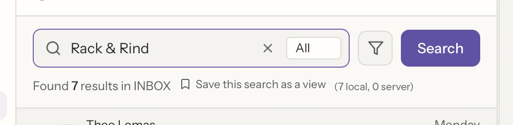 Search in MailVault, close up · MailVault version 2.16.0