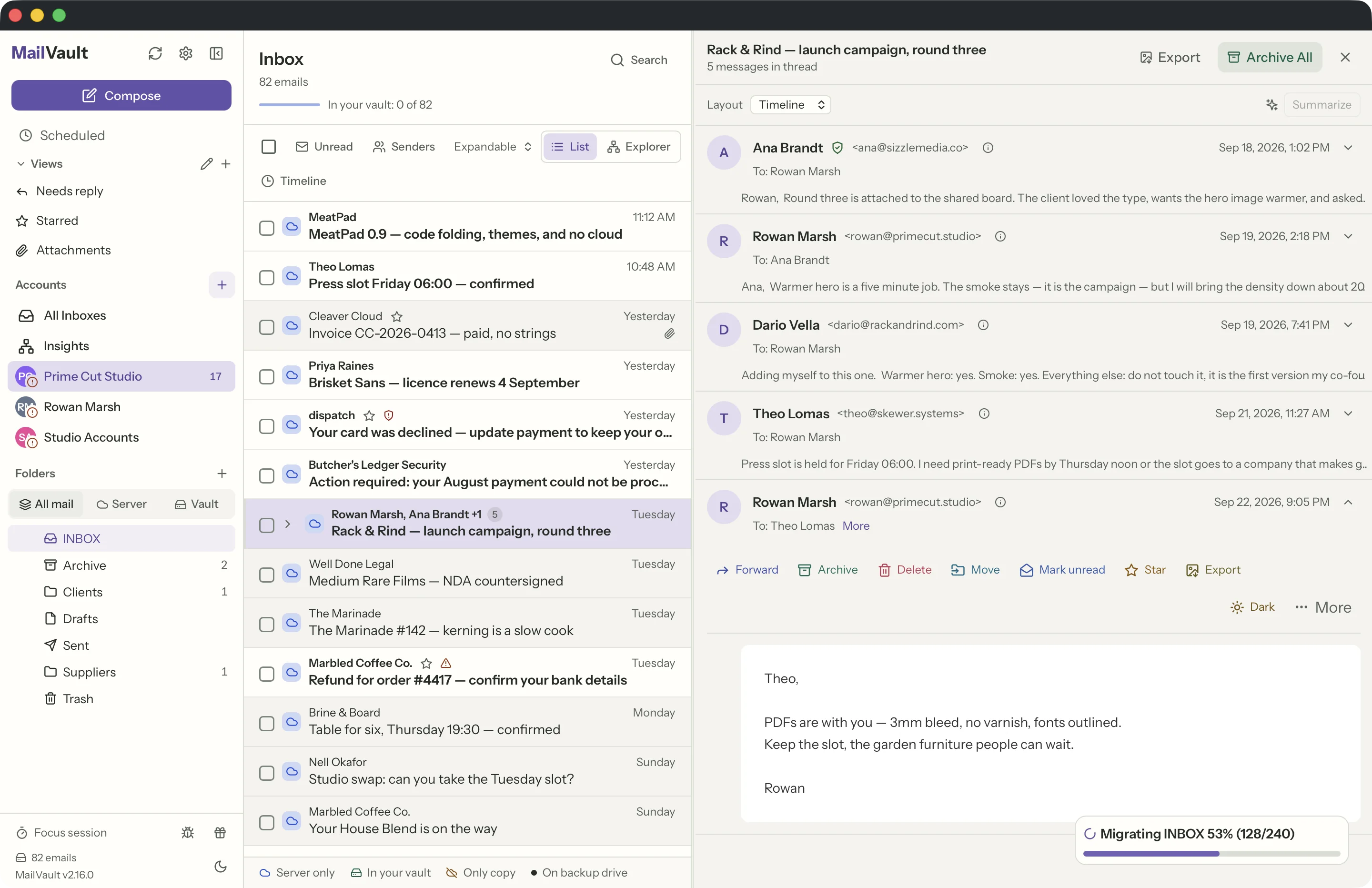 Sender verification in the MailVault window · MailVault version 2.16.0